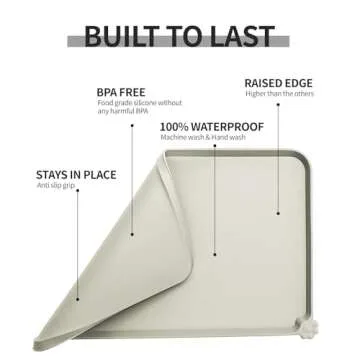 Reopet Waterproof Pet Feeding Mat with High Raised Edges, Heavier and Thicker Placemats for Cat Dog Water Bowl with BPA Free, Dogs Cats Food Mats for Messy Drinkers to Prevent Spill and Protect Floors