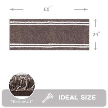 PURRUGS Non-Slip Bathroom Rug 24" x 60" - Super Absorbent & Quick Dry Shaggy Microfiber Bath Mat, Machine Washable Plush Throw Rug for Bathtub, Shower and Sink, Brown