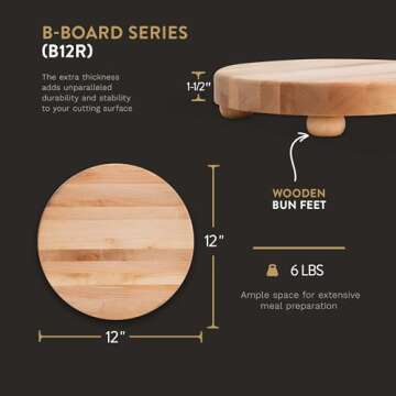 John Boos Boos Block B Series Round Wood Cutting Board with Feet, 1.5-Inch Thickness, 12" x 12" x 1 1/2", Maple