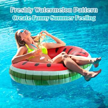 MoKo Watermelon Pool Floats for Kids Adults, Inflatable Swim Rings Swimming Pool Float Tube Round Sh...