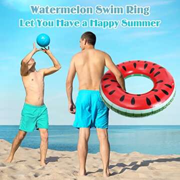 MoKo Watermelon Pool Floats for Kids Adults, Inflatable Swim Rings Swimming Pool Float Tube Round Shaped Swimming Tube Water Fun Beach Pool Toys for Summer Party, Green Stripe Watermelon