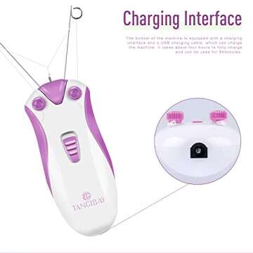 TANGIBAY Facial Threading Hair Removal and Cotton Thread Face Epilator for Women and Ladies, Electric Cordless and Rechargeable (Rose Purple)