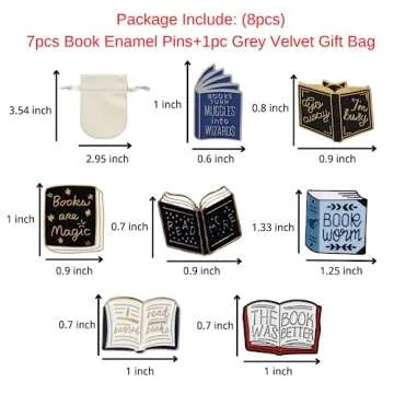 7pcs Cartoon Books Enamel Pins with Beige Velvet Bag, Magic Book Badges Cute Collar Brooch Decorative Lapel Pins for Backpack Clothing Learning Graduation Gifts for Teacher Student Readers Book Lovers(SET A)