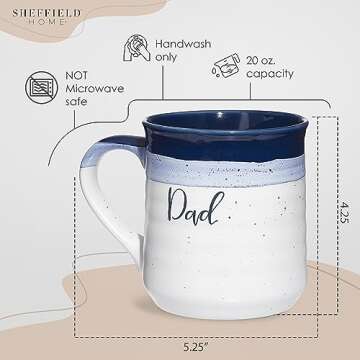 Sheffield Home Mom & Dad Coffee Mug Set of 2-18 Oz Each Premium White Ceramic Couples Coffee Mugs - Cute Mug Set Gift for New Parents with Pink & Blue Accents