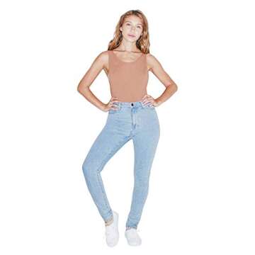 American Apparel womens Cotton Spandex Sleeveless Deep Cut Bodysuit