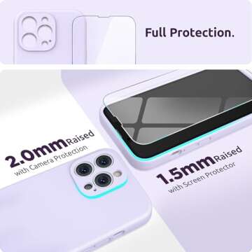 SURPHY Compatible with iPhone 13 Pro Case with Screen Protector, (Camera Protection & Soft Microfiber Lining) Liquid Silicone Phone Case 6.1 inch 2021, Light Lavender