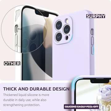 SURPHY Compatible with iPhone 13 Pro Case with Screen Protector, (Camera Protection & Soft Microfiber Lining) Liquid Silicone Phone Case 6.1 inch 2021, Light Lavender