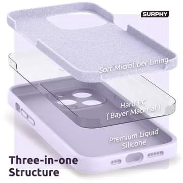 SURPHY Compatible with iPhone 13 Pro Case with Screen Protector, (Camera Protection & Soft Microfiber Lining) Liquid Silicone Phone Case 6.1 inch 2021, Light Lavender