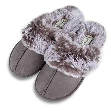 Jessica Simpson Girls Comfy Slippers - Cute Faux Fur Slip-on Shoes Memory Foam House Slipper, Grey, Large