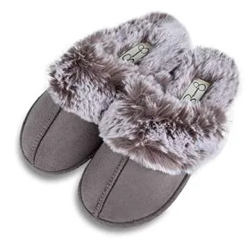 Jessica Simpson Girls Comfy Slippers - Cute Faux Fur Slip-on Shoes Memory Foam House Slipper, Grey, Large