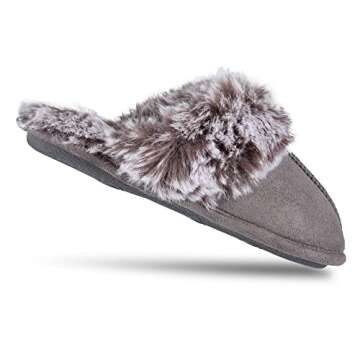 Jessica Simpson Girls Comfy Slippers - Cute Faux Fur Slip-on Shoes Memory Foam House Slipper, Grey, Large