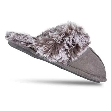 Jessica Simpson Girls Comfy Slippers - Cute Faux Fur Slip-on Shoes Memory Foam House Slipper, Grey, Large