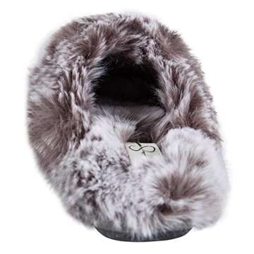 Jessica Simpson Girls Comfy Slippers - Cute Faux Fur Slip-on Shoes Memory Foam House Slipper, Grey, Large