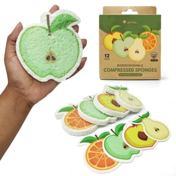 AIRNEX Biodegradable Cellulose Compressed Sponges Bulk - Fruit Shaped Kitchen Sponges Pack of 12 - E...