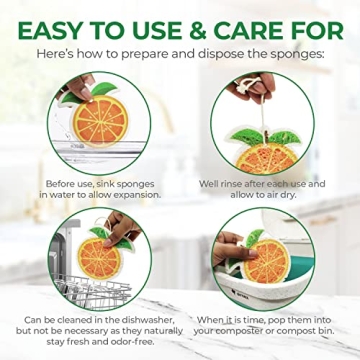 AIRNEX Biodegradable Cellulose Compressed Sponges Bulk - Fruit Shaped Kitchen Sponges Pack of 12 - Eco Friendly Compostable Dish Sponges for Washing Dishes - Odor Free Pop Up Natural Dish Sponges