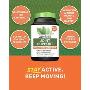 Zenwise Glucosamine Chondroitin Sulfate MSM Curcumin - Joint Support Supplement with Hyaluronic Acid for Extra Strength Relief - Natural Health & Mobility Support for Pain, Aches & Soreness (180 Count)