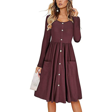 KILIG Women's Fall Dress Long Sleeve Knee Length with Pockets