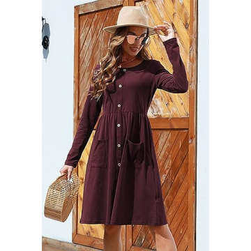 KILIG Women's Fall Dress Long Sleeve Knee Length with Pockets