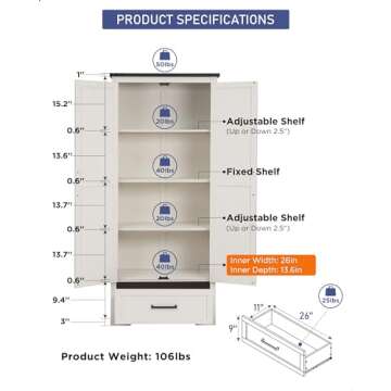 JXQTLINGMU 72" Farmhouse Kitchen Pantry - Elegant Storage Solutions