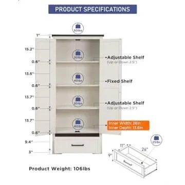 JXQTLINGMU 72" Farmhouse Kitchen Pantry - Elegant Storage Solutions