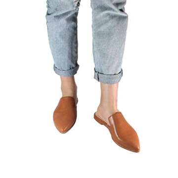 Maypie Womens Flat Mules Closed Pointed Toe Slip On Loafer Slides Backless Shoes, Brown, 10 B(M) US