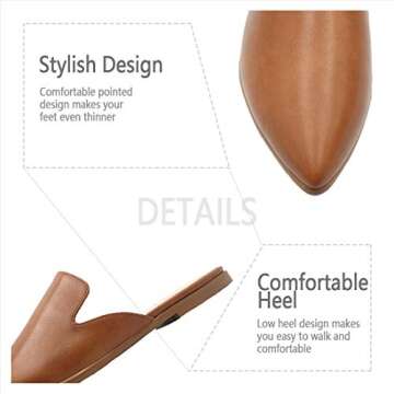 Maypie Womens Flat Mules Closed Pointed Toe Slip On Loafer Slides Backless Shoes, Brown, 10 B(M) US