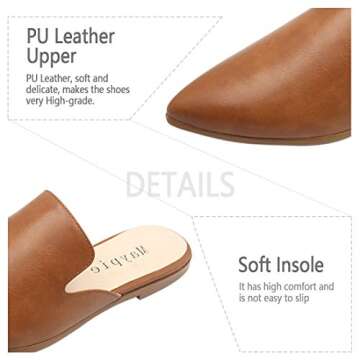 Maypie Womens Flat Mules Closed Pointed Toe Slip On Loafer Slides Backless Shoes, Brown, 10 B(M) US