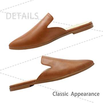 Maypie Womens Flat Mules Closed Pointed Toe Slip On Loafer Slides Backless Shoes, Brown, 10 B(M) US