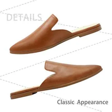 Maypie Womens Flat Mules Closed Pointed Toe Slip On Loafer Slides Backless Shoes, Brown, 10 B(M) US