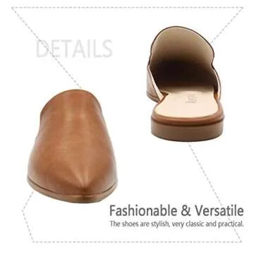 Maypie Womens Flat Mules Closed Pointed Toe Slip On Loafer Slides Backless Shoes, Brown, 10 B(M) US