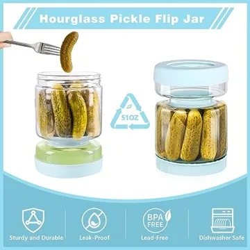 Luvan Pickle Jar with Hourglass Flip Design for Easy Snacking