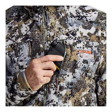 SITKA Men's Standard Stratus Windstopper Water Repellent Ultra-Quiet Fleece Hunting Jacket with Removable Hood, Elevated II, Medium