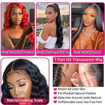 JIETAI T-Part Loose Deep Wave Lace Front Wigs for Black Women 180% Density Lace Front Human Hair Wigs Pre Plucked Bleached Knots with Baby Hair (28inch)…