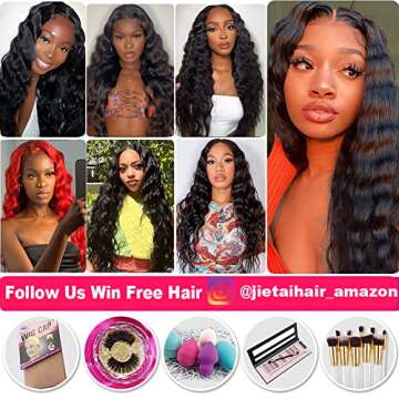 JIETAI T-Part Loose Deep Wave Lace Front Wigs for Black Women 180% Density Lace Front Human Hair Wigs Pre Plucked Bleached Knots with Baby Hair (28inch)…