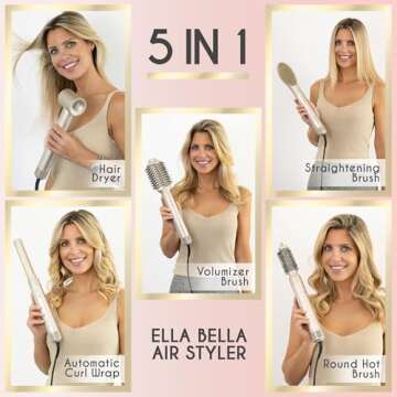 ELLA BELLA® 6 in 1 Professional Hot Air Styler • Powerful Hair Dryer & Straightener Set • Styli...