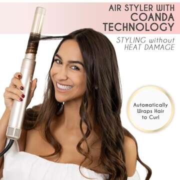 ELLA BELLA® 6 in 1 Professional Hot Air Styler • Powerful Hair Dryer & Straightener Set • Styling Without Heat Damage • Fast Drying Curling Volumizing Straightening • Includes Protective Travel Case