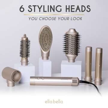 ELLA BELLA® 6 in 1 Professional Hot Air Styler • Powerful Hair Dryer & Straightener Set • Styling Without Heat Damage • Fast Drying Curling Volumizing Straightening • Includes Protective Travel Case