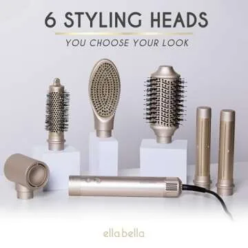 ELLA BELLA® 6 in 1 Professional Hot Air Styler • Powerful Hair Dryer & Straightener Set • Styling Without Heat Damage • Fast Drying Curling Volumizing Straightening • Includes Protective Travel Case