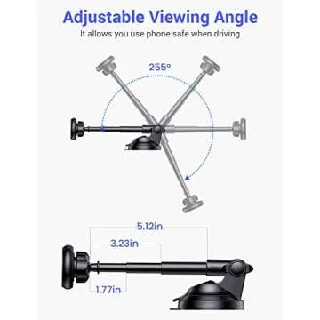 Magnetic Phone Car Mount, 6 Strong Magnets Phone Holder for Car Dashboard and Windshield, 360° Rotation & Metal Telescopic Arm, Hands-Free Car Phone Holder Compatible with 3''-7'' Phone, iPad（AINOPE）