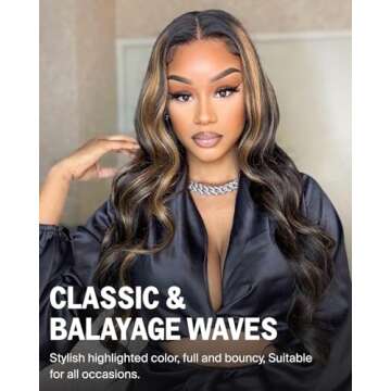 MEGALOOK Highlight Ombre HD 13x4 Lace Front Wigs Human Hair Pre Plucked 200% Density Balayage Wig Hu...