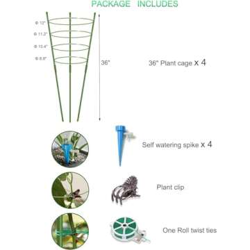 4 Pack Garden Plant Support Tomato Cage, Upgrade 36" Trellis for Climbing Plants, Plant Support Cage Trellis Kits (36")