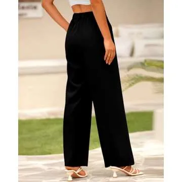 BTFBM Women High Waist Palazzo Pants Casual Wide Leg Trousers Button Down Loose Work Office Business Suit Pant Pockets(Solid Black, Medium)