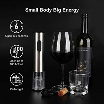 SENZER Electric Wine Opener Automatic Wine Bottle Opener Corkscrew Wine Opener with Foil Cutter Stainless Steel Resuable Wine Opener