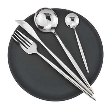 Gugrida 24-Piece Silverware Set - 18/10 Stainless Steel Reusable Utensils Forks Spoons Knives Set, M...