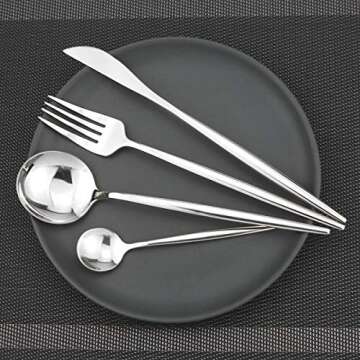 Gugrida 24-Piece Silverware Set - 18/10 Stainless Steel Reusable Utensils Forks Spoons Knives Set, Mirror Polished Cutlery Flatware Set, Great for Family Gatherings & Daily Use (6 set, Silver)