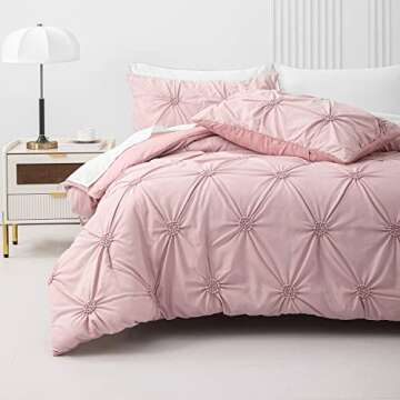 SLEEPBELLA Luxury Ruched Floral Pintuck 3pcs Brush King Comforter Sets, Soft Microfiber Inner Fill Down Alternative Shabby Chic Bedding Set Rose Pink
