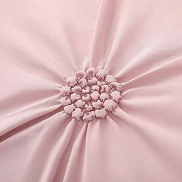 SLEEPBELLA Luxury Ruched Floral Pintuck 3pcs Brush King Comforter Sets, Soft Microfiber Inner Fill Down Alternative Shabby Chic Bedding Set Rose Pink