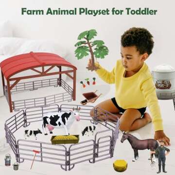 Peagprav Farm Animals Toys Set Barn Toy Combine Harvester Tractor with Trailer Horse Stable Grain Bi...