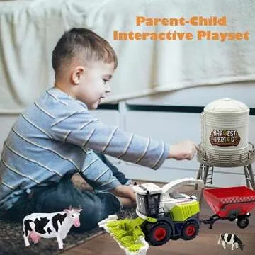 Peagprav Farm Animals Toys Set Barn Toy Combine Harvester Tractor with Trailer Horse Stable Grain Bins Horse Cow Farmer Figures Fence Playset for Kids Toddlers Boy Girl 3-7 Years Old
