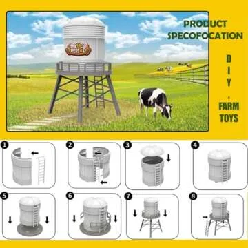 Peagprav Farm Animals Toys Set Barn Toy Combine Harvester Tractor with Trailer Horse Stable Grain Bins Horse Cow Farmer Figures Fence Playset for Kids Toddlers Boy Girl 3-7 Years Old
